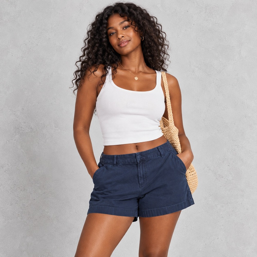 J.Crew Chino Shorts Womens Navy Blue Mid Rise Cotton Stretch Casual Size 2